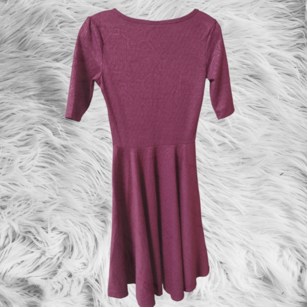 Tz)  LuLaRoe Burgundy Fit & Flare Midi Dress Size XS – Soft Stretch Knit